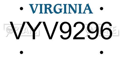 VYV9296 Virginia License Plate