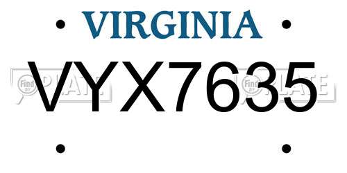 VYX7635 Virginia License Plate