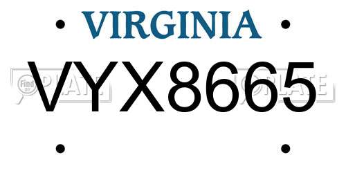 VYX8665 Virginia License Plate