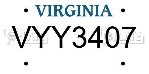 VYY3407 Virginia License Plate