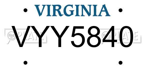 VYY5840 Virginia License Plate