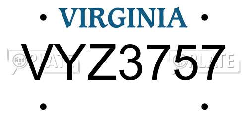 VYZ3757 Virginia License Plate