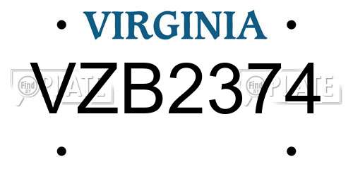 VZB2374 Virginia License Plate