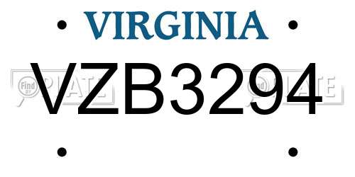 VZB3294 Virginia License Plate
