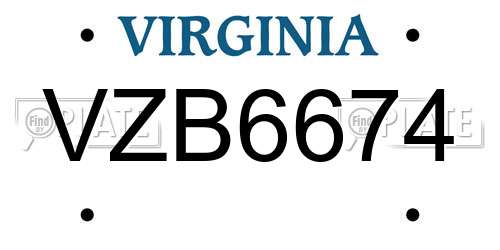 VZB6674 Virginia License Plate