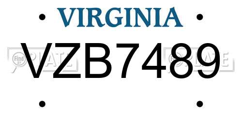 VZB7489 Virginia License Plate