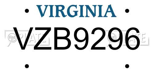 VZB9296 Virginia License Plate