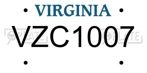VZC1007 Virginia License Plate