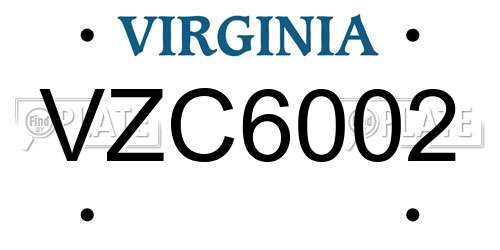 VZC6002 Virginia License Plate