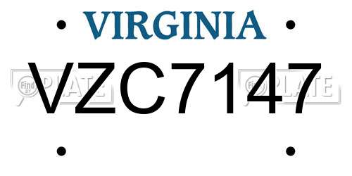 VZC7147 Virginia License Plate