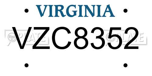 VZC8352 Virginia License Plate
