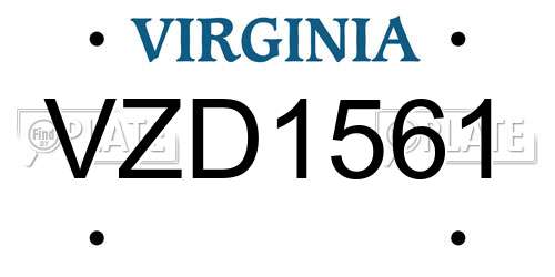 VZD1561 Virginia License Plate
