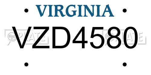 VZD4580 Virginia License Plate