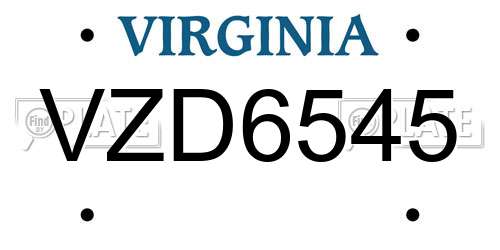 VZD6545 Virginia License Plate