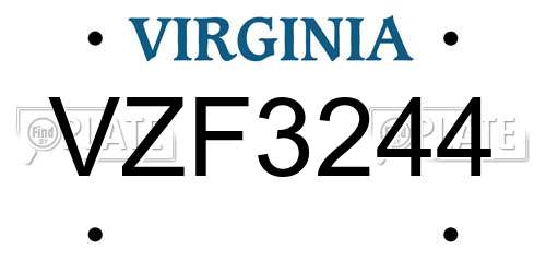 VZF3244 Virginia License Plate