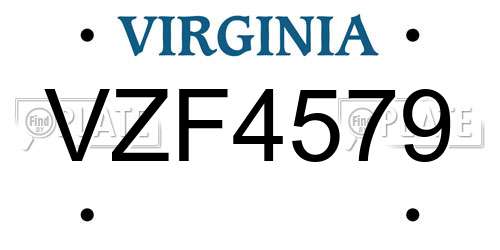VZF4579 Virginia License Plate