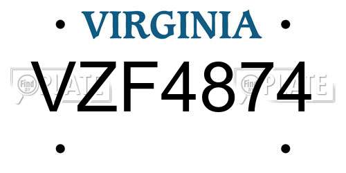 VZF4874 Virginia License Plate