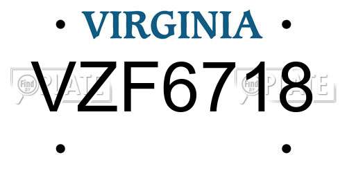 VZF6718 Virginia License Plate