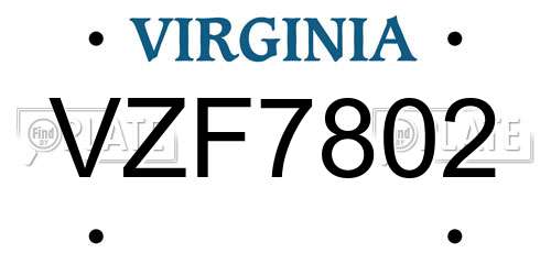 VZF7802 Virginia License Plate