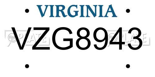VZG8943 Virginia License Plate