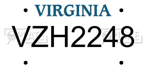 VZH2248 Virginia License Plate