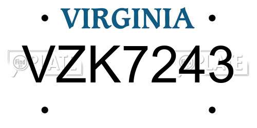 VZK7243 Virginia License Plate