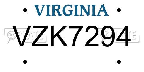 VZK7294 Virginia License Plate