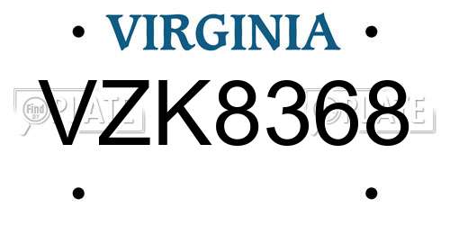 VZK8368 Virginia License Plate
