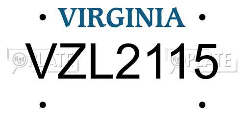VZL2115 Virginia License Plate