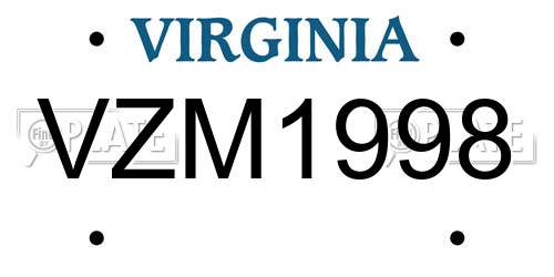 VZM1998 Virginia License Plate