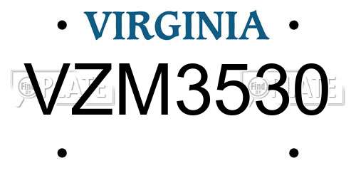 VZM3530 Virginia License Plate