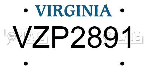 VZP2891 Virginia License Plate