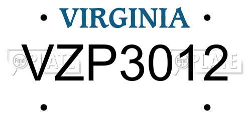 VZP3012 Virginia License Plate