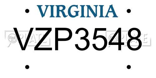 VZP3548 Virginia License Plate