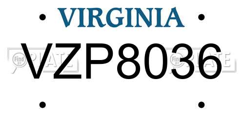 VZP8036 Virginia License Plate