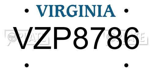 VZP8786 Virginia License Plate