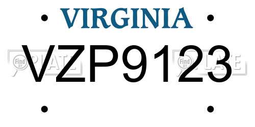 VZP9123 Virginia License Plate