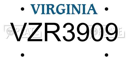 VZR3909 Virginia License Plate