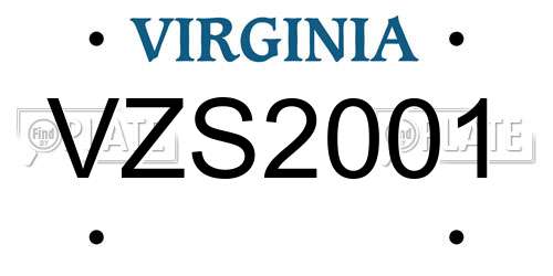 VZS2001 Virginia License Plate