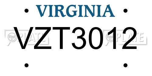 VZT3012 Virginia License Plate