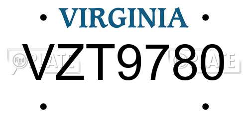 VZT9780 Virginia License Plate