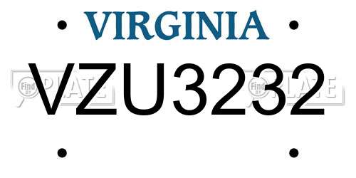 VZU3232 Virginia License Plate