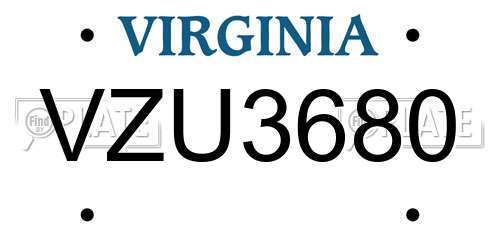 VZU3680 Virginia License Plate