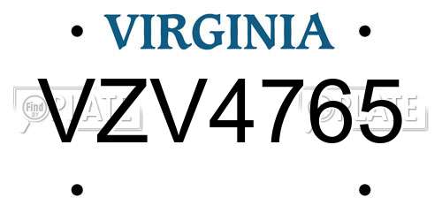 VZV4765 Virginia License Plate