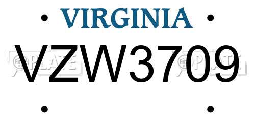 VZW3709 Virginia License Plate