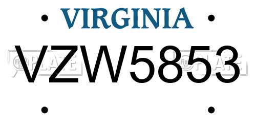VZW5853 Virginia License Plate