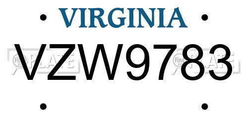 VZW9783 Virginia License Plate