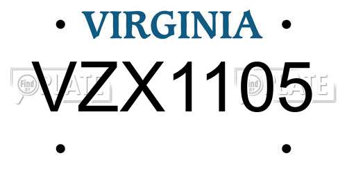 VZX1105 Virginia License Plate