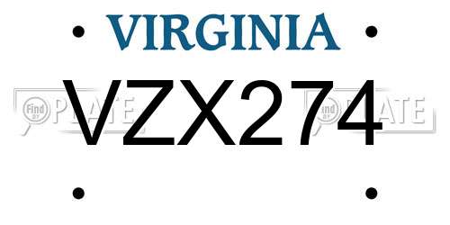 VZX274 Virginia License Plate
