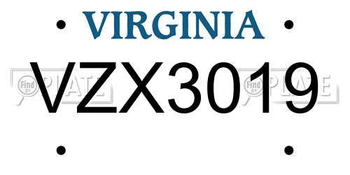 VZX3019 Virginia License Plate